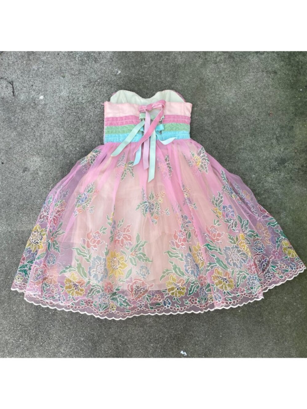 Vintage Y2K Betsey Johnson Dress Tulle Pink Bows Painted Floral Fairy Ethereal S - Picture 17 of 17